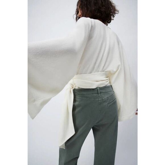 WOOL BLEND TIED SHIRT TOP BLOUSE WRAP - Picture 6 of 9